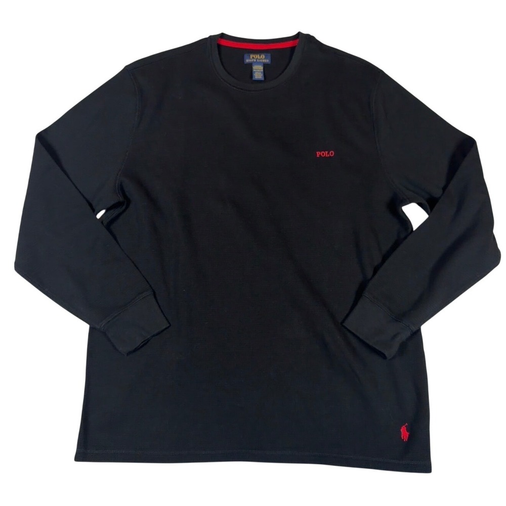 Polo Ralph Lauren Mens 2XL Black Waffle Knit Thermal Long Sleeve Sleep Shirt